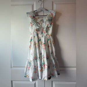 Janie and Jack Girls Floral Smocked Ruffle Dress White NWT (Size 10)